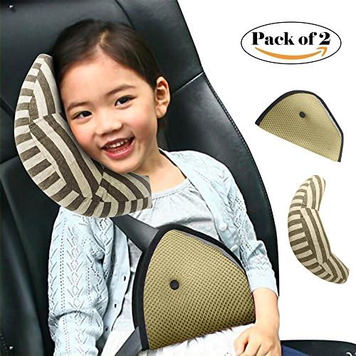 ICENN Car Seat Travel Pillow, Neck Support Shoulder Cushion Pad and Seatbelt Adjuster for Kids, Safety Belt Sleeping Pillow and Adjuster for Cars, Safety Strap Covers 2 PCS