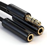 Tavirela 3.5mm Headphone Splitter, 1 Male to 2 Female, 11 in, Black | 24K Gold-Plated Connectors, Oxygen-Free Copper, Nylon Braided, Audio Output Only, No Mic or Inline Controls