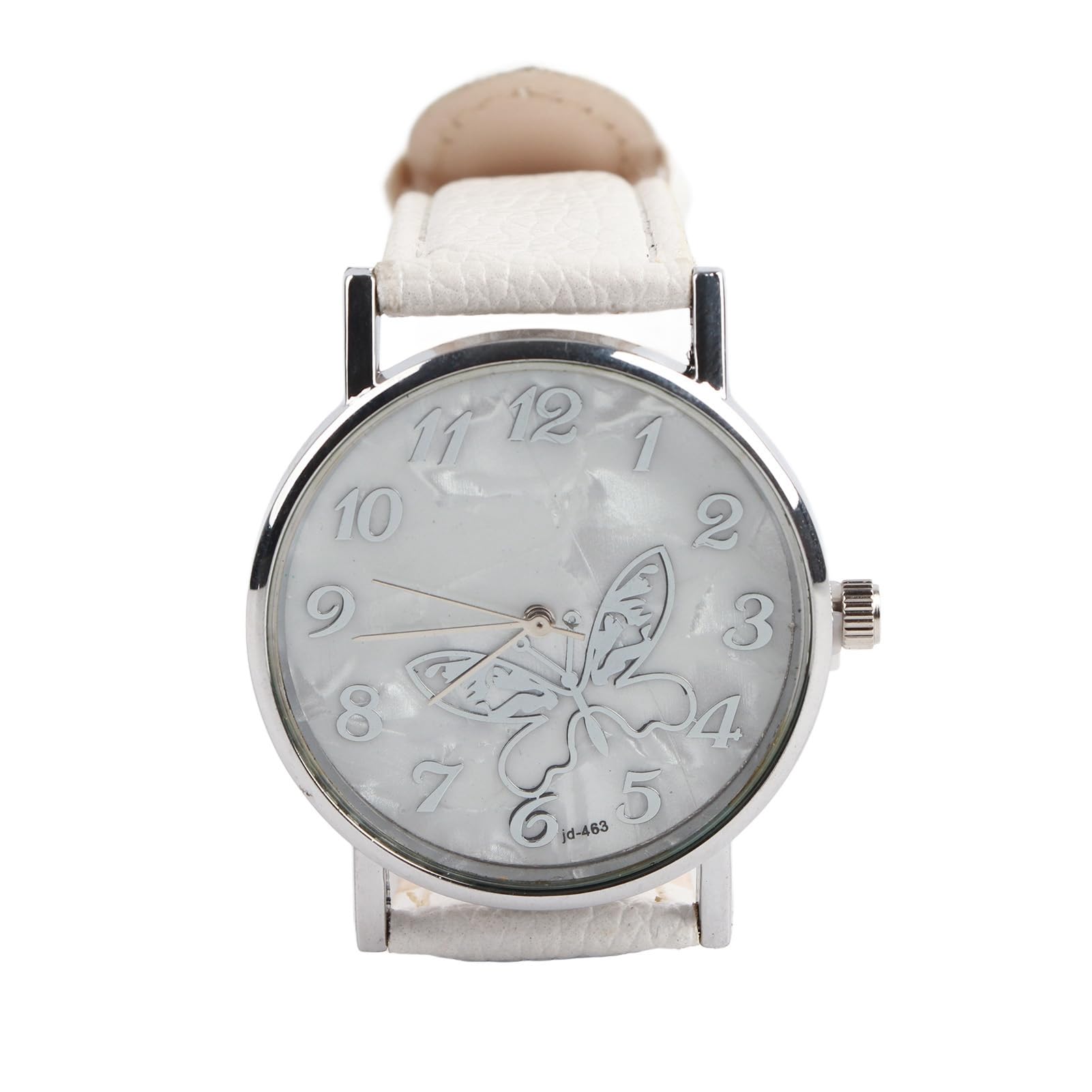 Sonew Ladies White Watch, Women Quartz Watch Female Analog Round Wristwatches PU Leather Strap Fashion Simple Butterfly Design Wrist Watch(White)