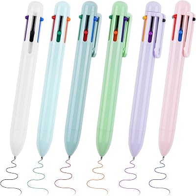 OSDUE 6 PCS 0.5mm 6-in-1 Multicolor Ballpoint Pen Retractable 6 Color
