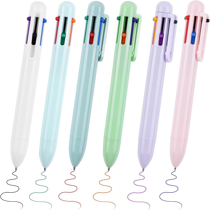 OSDUE 6 PCS 0.5mm 6-in-1 Multicolor Ballpoint Pen Retractable 6 Color