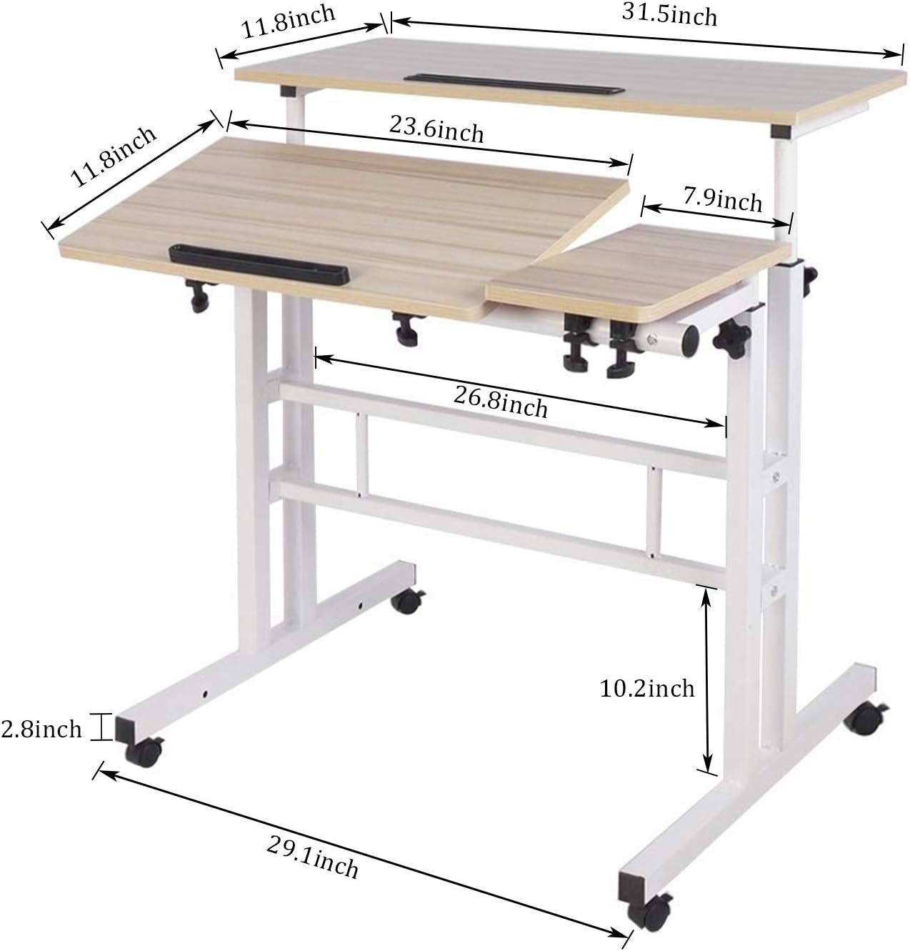 Panghuhu88 Mobile Standing Desk Adjustable Height Stand Up Desk Mobile Rolling Desk Height Adjustable Computer Desk for Home Office (White): Kitchen & Dining