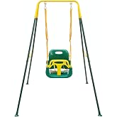 FUNLIO 3‑in‑1 Toddler Swing Set, Foldable Metal Stand with 4 Sandbags,Green | For Kids Aged 1‑10 Years, Baby Swing Set for Backyard/Indoor/Outdoor Play, Easy to Assemble &amp; Store
