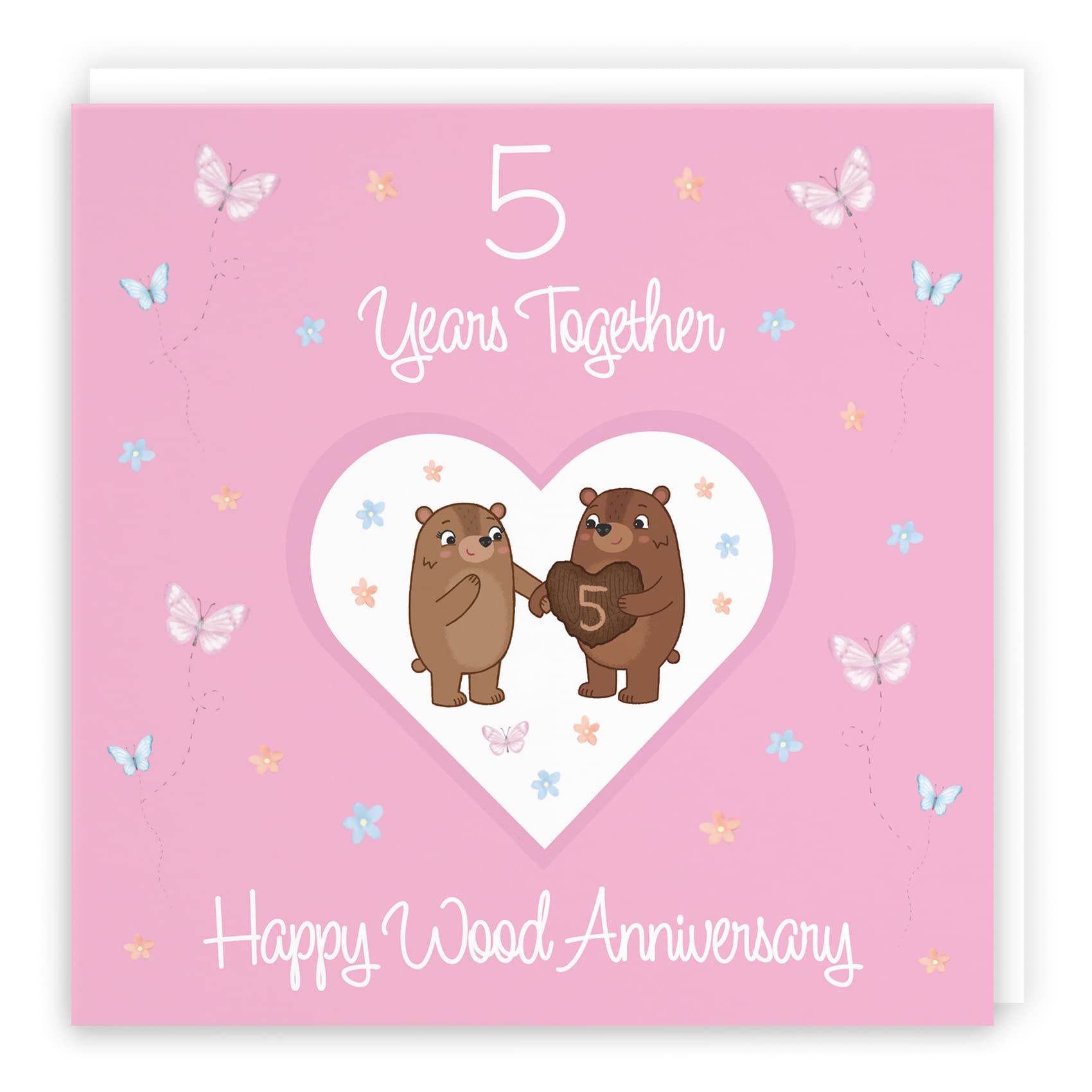 Hunts England - 5th Anniversary Card For Him Or Her - 5 Years - Wood Anniversary - Romantic Meadows - Fun Card - Fifth Anniversary Card For Couples, Boyfriend, Girlfriend, Husband, Wife, etc. — image 1