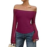 REORIA Off The Shoulder Tops for Women Tube Double Lined Mesh Going Out Shirts 2025 Fall Fashion Trendy Tops