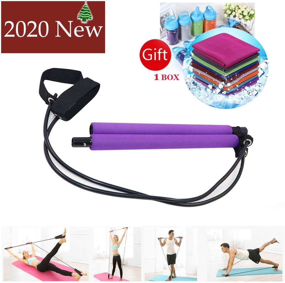 Portable Pilates Bar Kit with Resistance Band and Cooling Towels