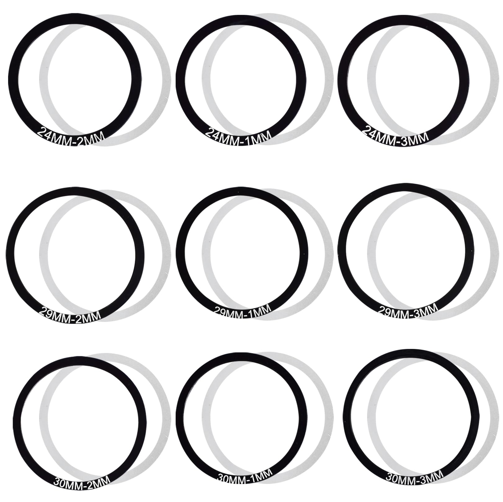 Pirhosigma 18 pcs Bike Washer Bottom Bracket Crank Washer Gasket Spacer Bicycle Flywheel Hub Dia 24 29 30mm Thk 0.1 0.2 0.3 1 2 3mm