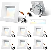 Anyhome 4 Inch Led Recessed Lights Square,Led Downlight Square White,with Baffle Anti-Glare,5CCT 2700K-5000K Dimmable,9W 800LM,ETL & ES(6 Pack)