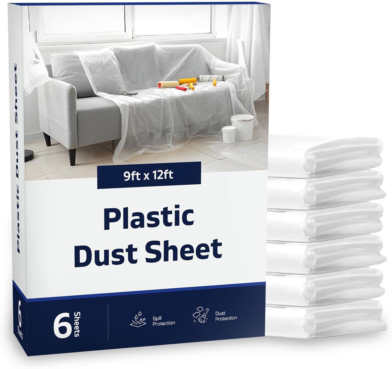 Plastic Dust Sheets for Decorating Pack of 6 Painting Sheets Drop Cloth Polythene Sheeting Large Plastic Sheets to Cover Furniture, Floor & DIY Projects