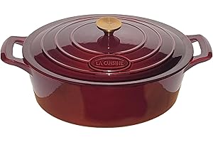 La Cuisine 6210GK Enameled Cast Iron Covered Oval Dutch Oven Casserole Dish Pot, 6.75 QT 13x9.8x6.3 Inches Diameter Internal 
