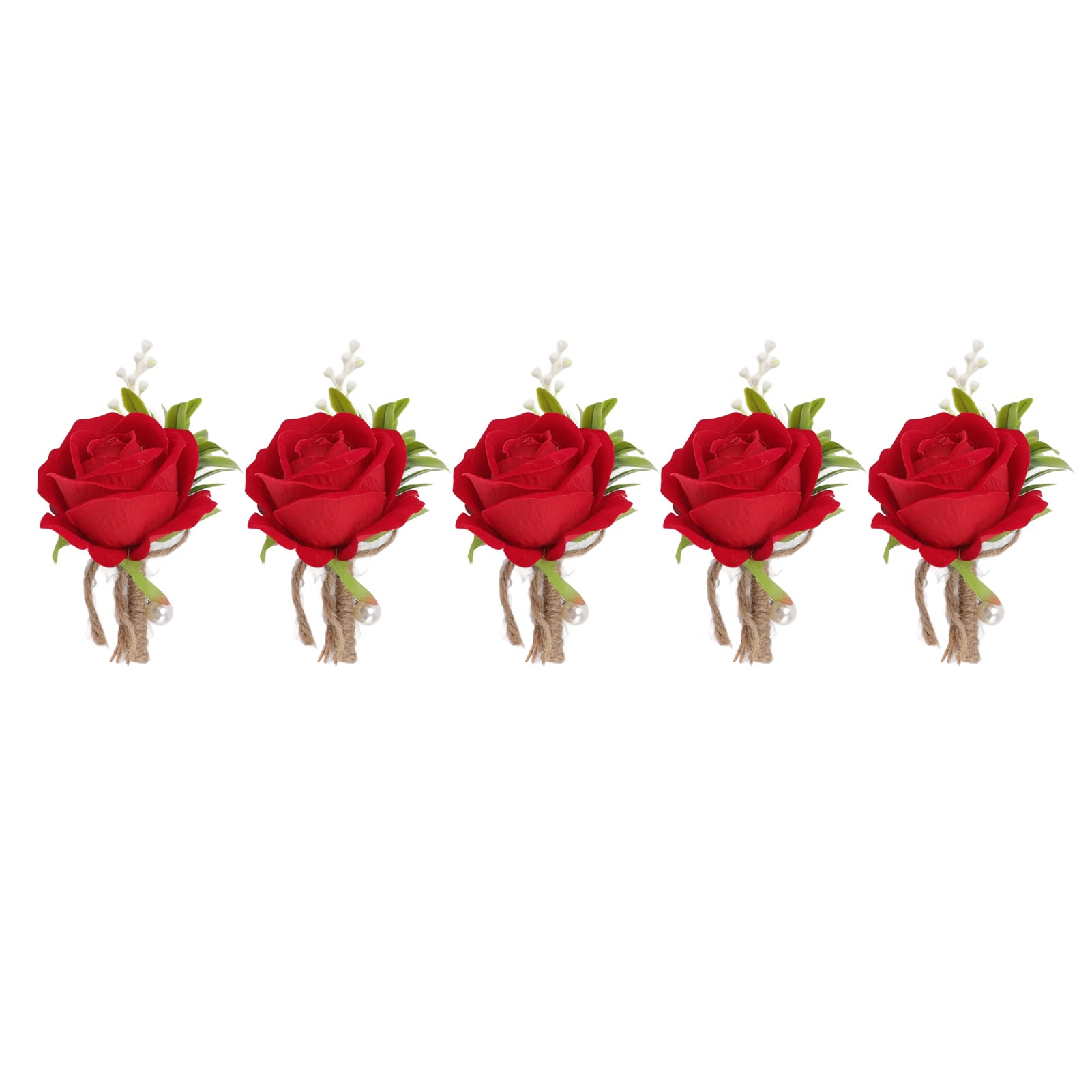 Deosdum 5PCS Rose Wedding Boutonniere Pin Fixed,Handmade Corsage Buttonhole Flowers Artificial Wedding Prom Banquet Flowers Decor with Pin for Bride and Groom (Red)