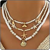 LANWLOSI Sea Shell Necklace for Women White Puka Shell Necklaces Summer Shell Starfish Sea Turtle Pendant Neck-laces Summer Surfer Beach Choker Jewelry Accessories