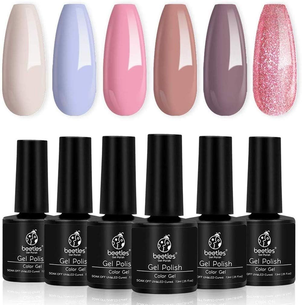 Beetles Gel Nail Polish Set, Summer Vibes Collection 6 Colors Sparkle Green Nail Polish Glitter Orange Gel Polish Kit Tropical Rainforest Nail Art Decoration Gel Manicure at Home Gift Kit: Health & Personal Care