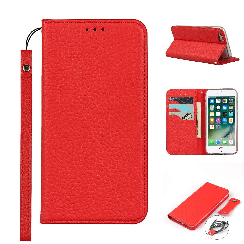 Copmob iPhone 6 Case,iPhone 6S Case,Genuine Leather Flip Wallet Case,[3 Card Holders][Magnetic][RFID-Blocking],Protective Phone Case Cover for iPhone 6/6S - Red