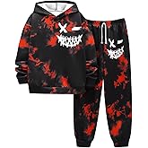WDIRARA Boy's 2 Piece Outfits Colorful Graphic Print Long Sleeve Hoodie and Sweatpants Set Tracksuit