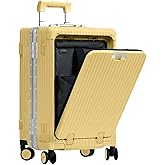 Nobl Travel Carry On Luggage, Noble Zipperless Aluminum Frame PC Hard Shell Suitcase, 22.5"x15"x9.5" Airline Approved, 360° Spinner Wheels, TSA Locks, USB Charging, Cup & Phone Holder - Butter Yellow