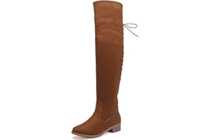 EETTARO Women's Over The Knee Boot Fashion Lace Up Tight High Boots Side Zip Block Heel Riding Booties