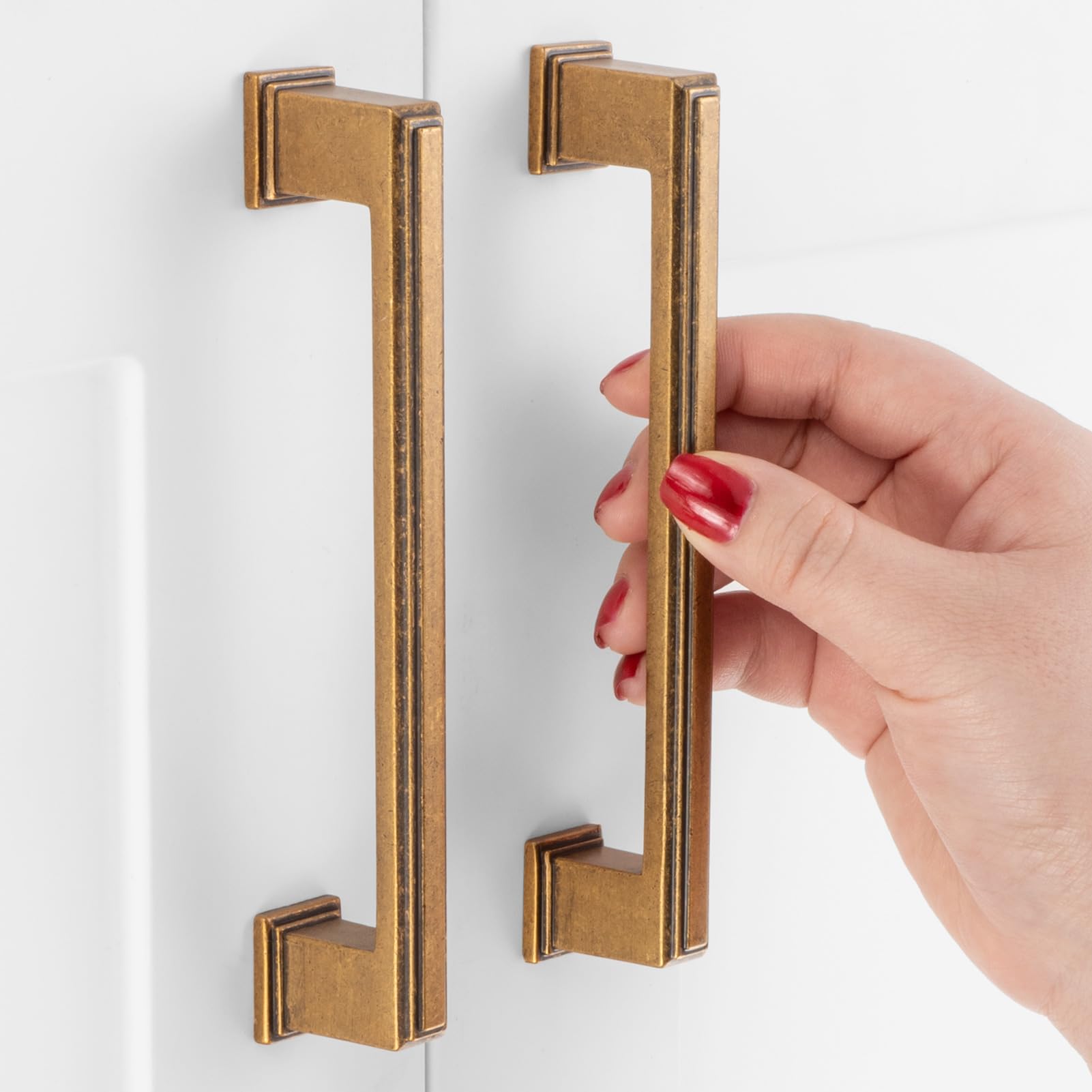 Photo 1 of ASKANO 10 Pack 5 Inch Hole Centers, Antique Brass Cabinet Pulls Vintage Brass Cabinet Handles Brass Kitchen Hardware for Cabinets ZP2206 Drawer Bedroom Dresser Bathroom Vanity Cupboard Closet