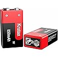 Kratax 9v Rechargeable Batteries 2 Pack 850mAh High Capacity 9volt 6F22 Lithium-ion Batteries, 8.7V, 1000 Cycles Long-Lasting, for Smoke Alarms, Guitar, Multimeter, Microphones-Charger not Included