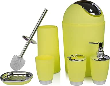 Amazon.com: Yellow Bathroom Accessories Set 6 Pieces Plastic Bathroom ...