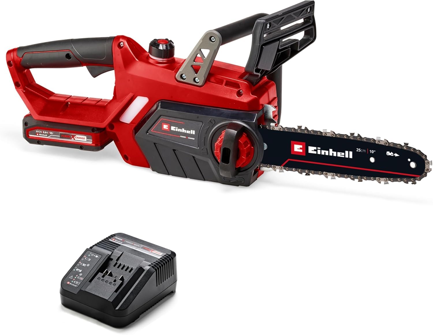 Einhell Cordless Chainsaw with Battery and Charger 18V Power X-Change, 10 Inch (25cm) Electric Chainsaw Cordless with Oregon Bar and Chain, Automatic Chain Lubrication GE-LC 18/25 Li