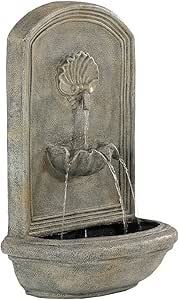 Sunnydaze Seaside Outdoor Wall Water Fountain - Waterfall Wall Mounted Fountain &amp; Backyard Water Feature with Electric Submersible Pump - Limestone Finish - 27 Inch
