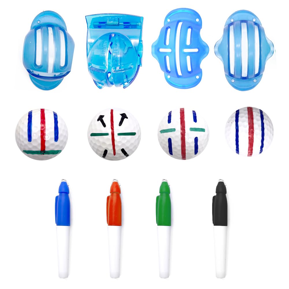 8 Pack Golf Ball Line Marker Tool,Golf Ball Alignment and Identification Tool,4 Golf Ball Liner and 4 Color Pen Markers (Blue)