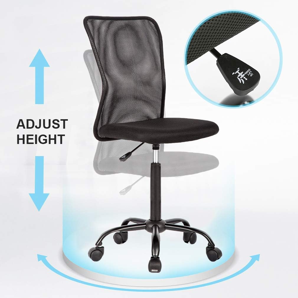 Vnewone Desk Executive Task Rolling Swivel Chair with Wheels Armless Lumbar Support Small Modern Adjustable Mid Back for Home Women, Men, Black: Furniture & Decor