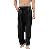Cromoncent Men's Satin Silky Pajama Pants - Pocketed Soft Cozy Lounge Sleepwear with Elastic Waist S-XXL