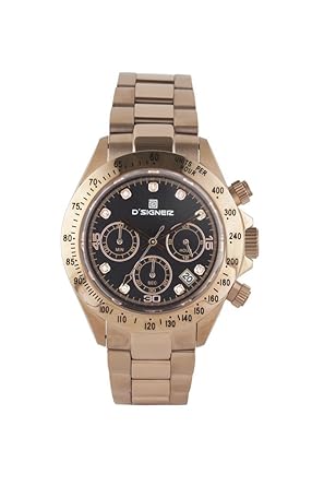 ROSE PLATED STAINLESS STEEL BLACK DIAL CHRONOGRAPH WATCH