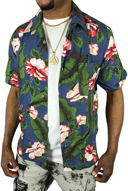 Amazon アロハシャツ ボタンシャツ 半袖 大きい メンズ レディース 春夏 カジュアル ハイビスカス 青 ブルー 緑 グリーン Sb シャツ 通販