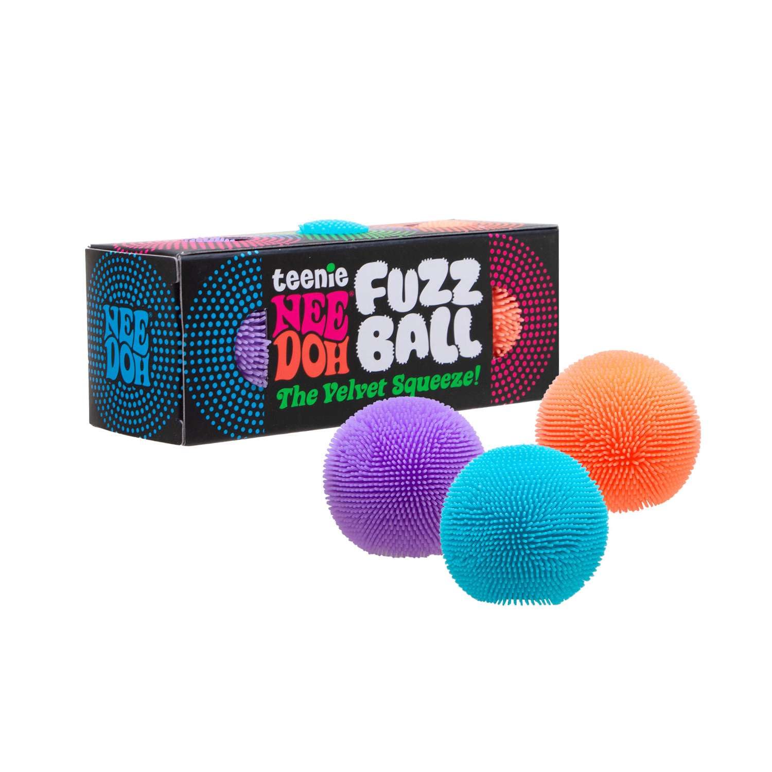 Schylling Teenie NeeDoh Fuzz Ball - Mini Sensory Toy with a Velvet Texture and Soft Cloud Squish - Color May Vary; Three Fuzz Balls Per Pack