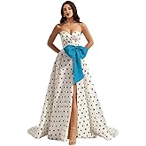 ZJCCKD Strapless Polka Dots Prom Dress with Bow 2026 Corset A Line Sweetheart Neck Formal Evening Gowns