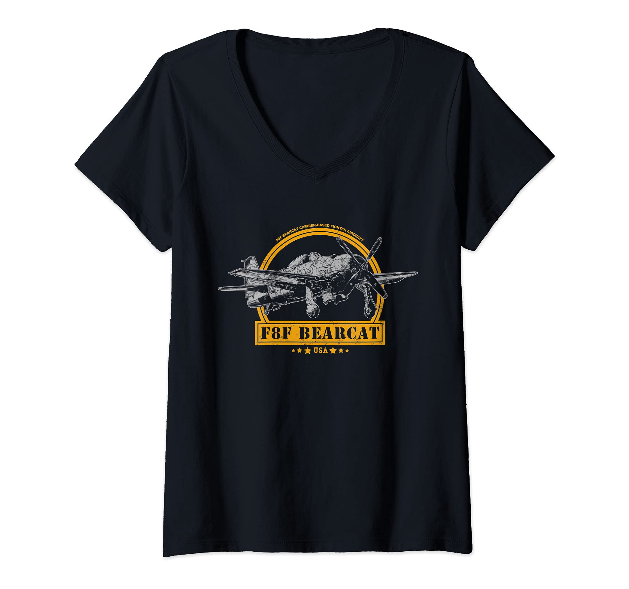 Womens F8F Bearcat Fighter Aircraft V-Neck T-Shirt