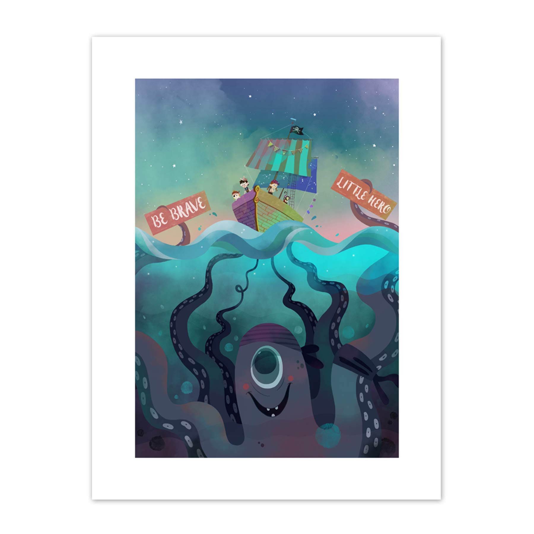 Wee Blue Coo Pirates Octopus Be Brave Canvas Wall Art Print