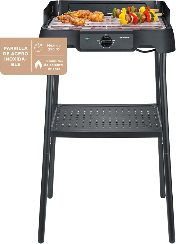 Barbacoa Eléctrica de Pie, Acero Inox, 2000W