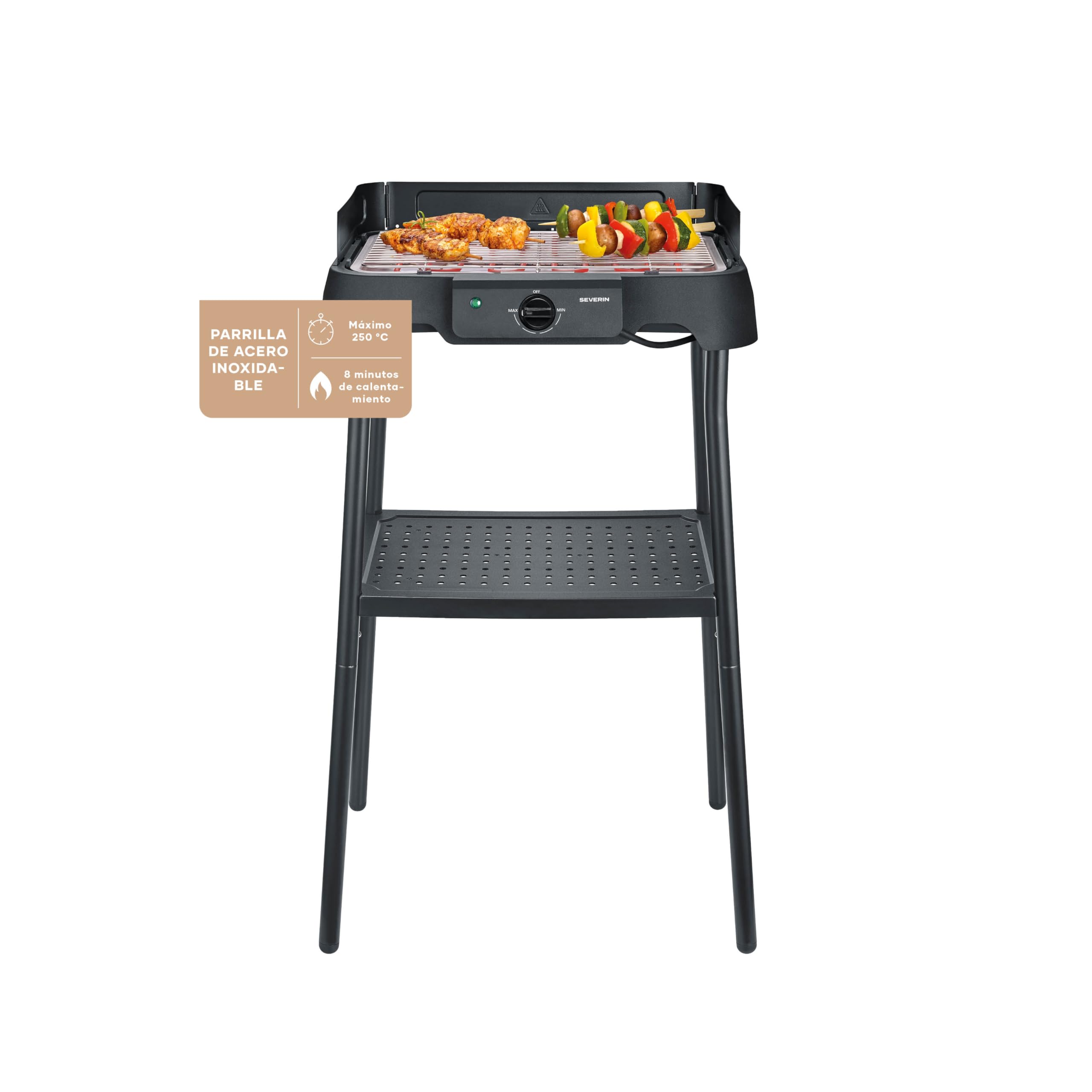 Barbacoa Eléctrica de Pie, Acero Inox, 2000W