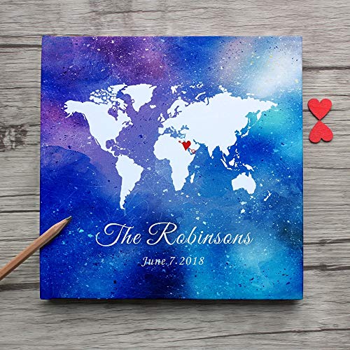 Sar54ryld Custom World State Map White Wedding Guest Book Alternative,Starry Sky Honeymoon Memoirs Photo Album