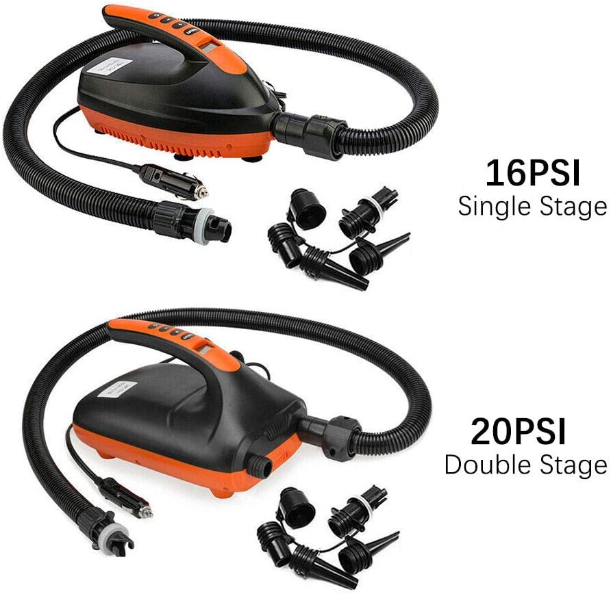 Jroyseter 20 PSI Electric air Pump SUP Pump Portable 12 V high Pressure Inflatable air Pump with air Pressure 6 air Adapter valves for Inflating Paddle Boards Boats (20 PSI): Home & Kitchen