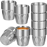 OMISTAR 8 Pcs 10 oz Stainless Steel Cups - Double Wall Insulated Tumblers, Stackable Drinking Glasses with Rhombus Hammered Pattern, 304 Grade Steel for Camping, Coffee, and Drinks