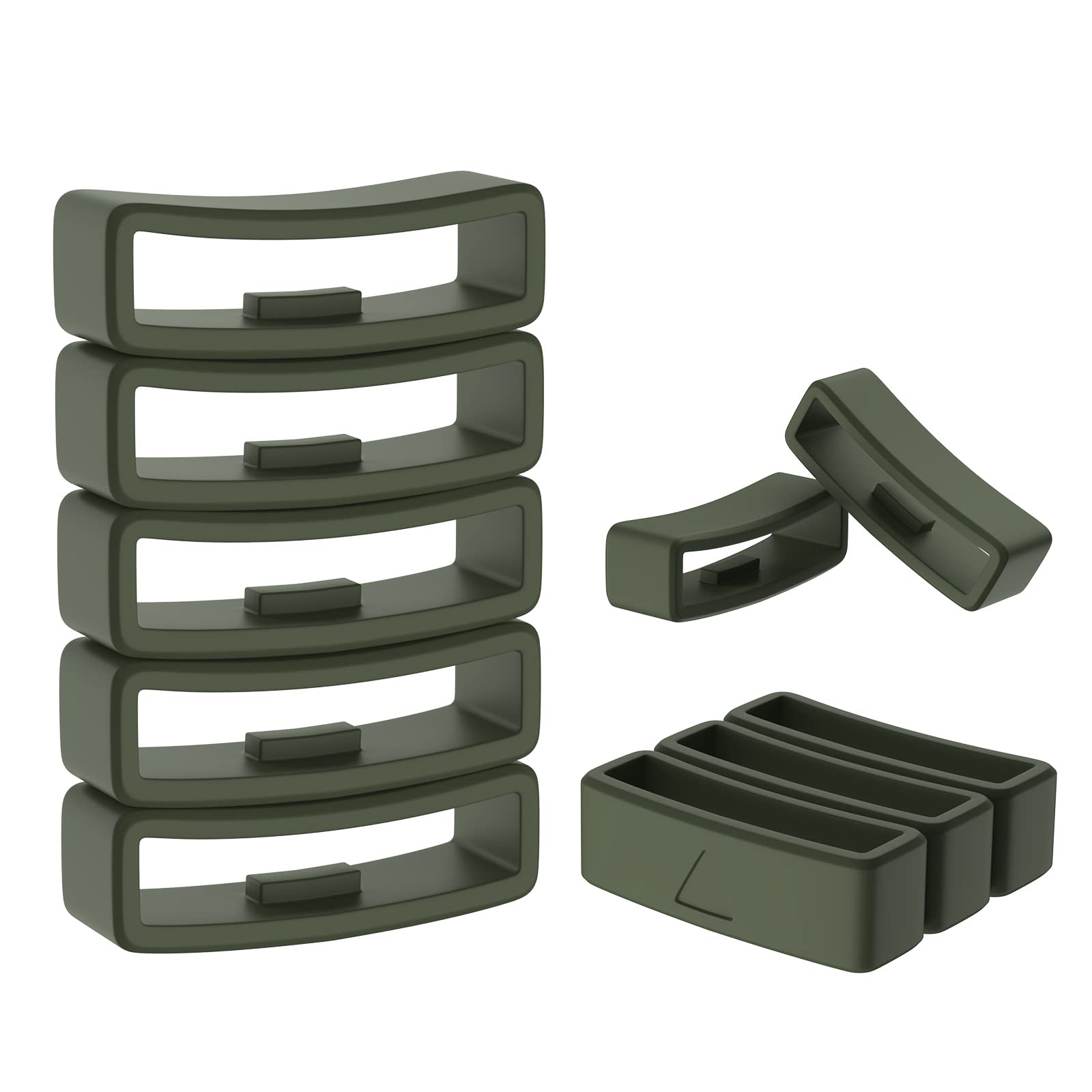 ISABAKE 10Pcs Replacement Fastener Rings for Garmin Forerunner 735XT/235, Approach S20/S5/S6, Fenix 5/6/7 Silicone Security Strap Loop 22mm Band Connector Holders, Armygreen