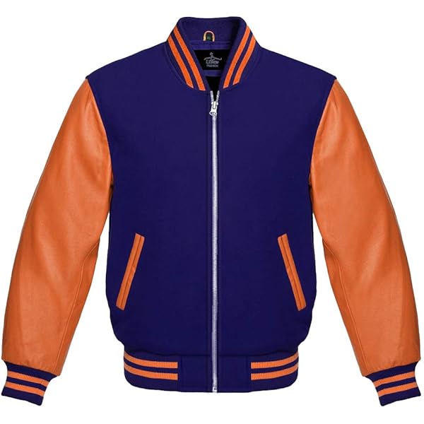 Men's Varsity Baseball Letterman Premium Navy Blue Wool & Genuine