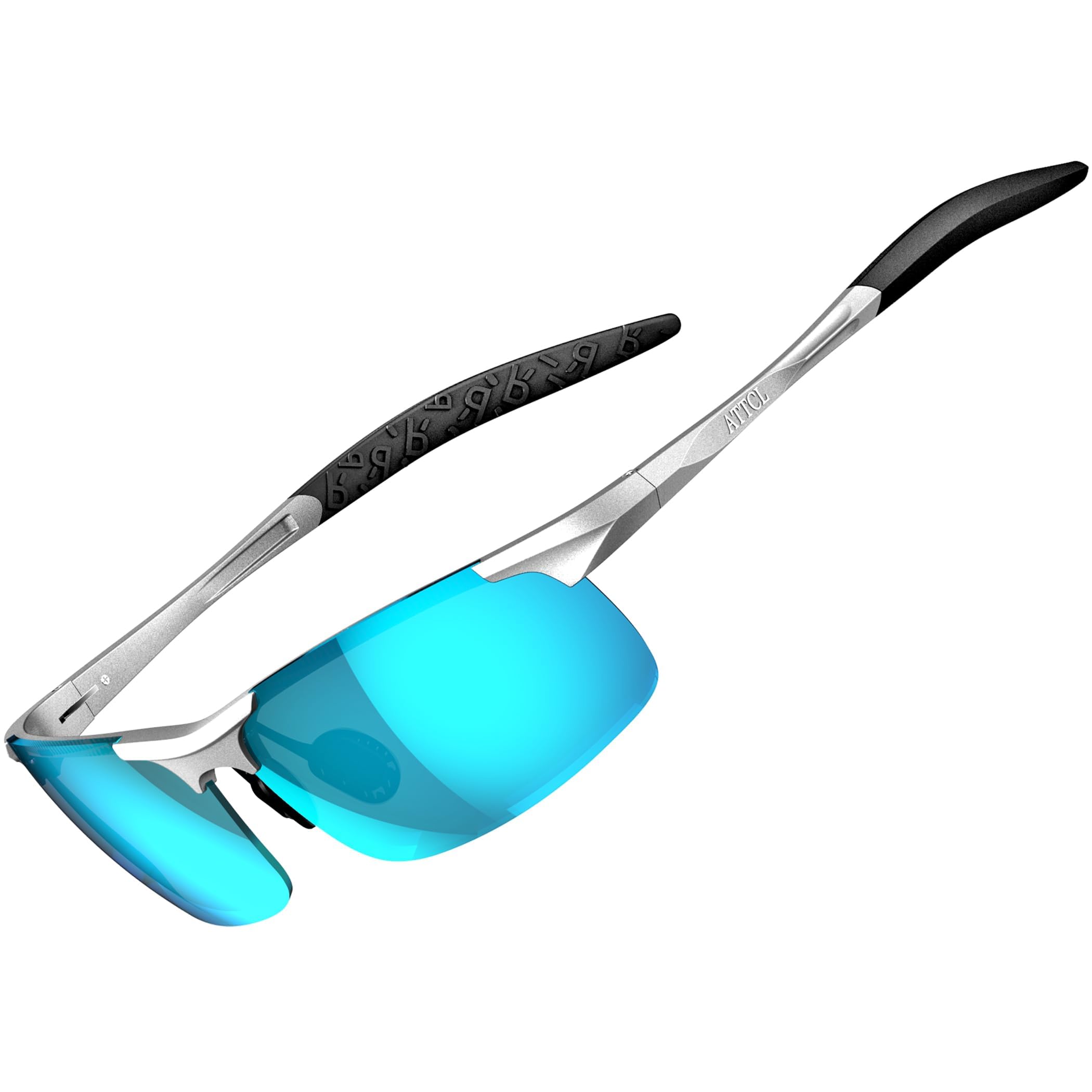 ATTCL Men's Sports Polarized Sunglasses For Driver Golf Fishing Unbreakable Metal Frame (Silver-frame/blue lens mirrored)