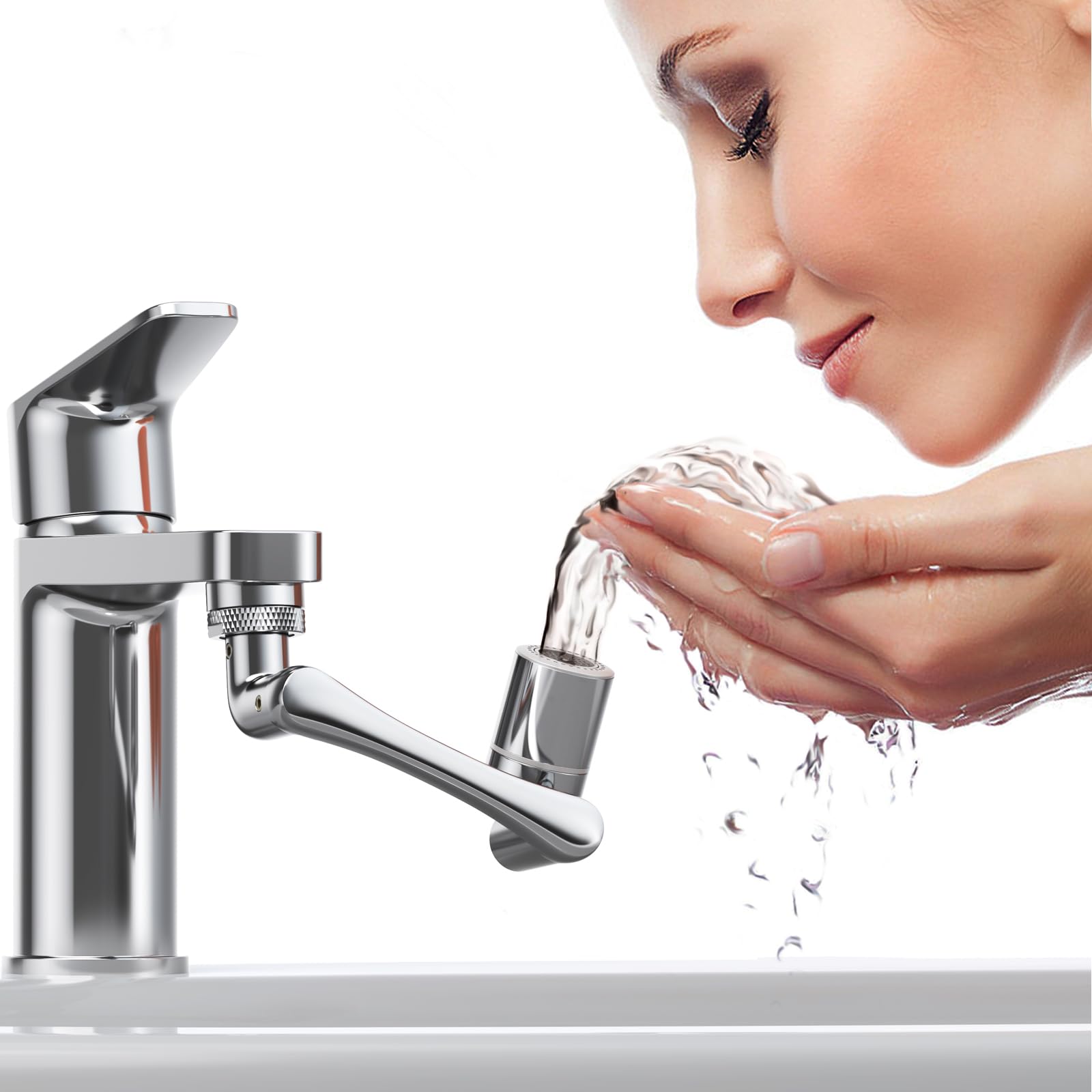1440° Swivel Faucet Extender, Faucet Aerator Extender with Splash Filter Robotic Arm Extension Faucet Aerator Sink Face Wash Attachment for Kitchen Sink Bathroom (Sliver)