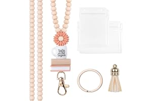 Idefair Badges Teacher Lanyard with ID Holder, Cute Wood Beaded Lanyard for Keys, Women's Fashion Keychain Lanyard (Fashion-01)