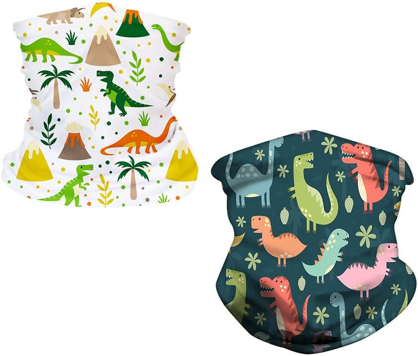 GICEY 2PCS Tube Neck Scarf for Boys and Girls Lightweight, Kids Bandana Face Covering with Filter Pocket, Dinosaur Neck Gaiter for Kids and Youth Gator: Sports & Outdoors