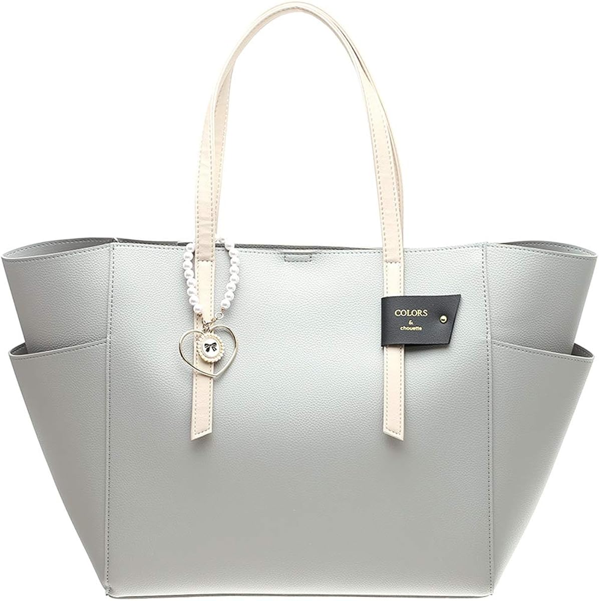 Amazon セット品 Colors Chouette カラーズ シュエット ポケット付き トート シンプル 対応 トートバッグ ハンドバッグ バッグ レディース 軽い サマンサタバサ Samantha Thavasa バッグ チャーム グレー Samantha Thavasa サマンサタバサ