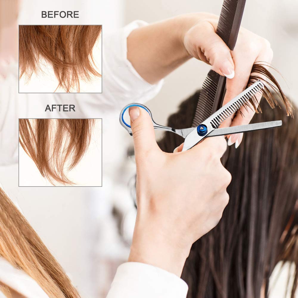 10 PCS Professional Hair Cutting Scissors 6.7inch Barber Thinning Scissors Hairdressing Shears Japanese Hair Cutting Shears Set with Cape Clips Comb for Barber Salon and Home 9010 Blue : Beauty
