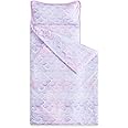 Wake In Cloud - Toddler Nap Mat with Pillow and Blanket, for Kids Girls in Kindergarten Daycare Preschool Pre K, Roll Up Sleeping Bag, Cute Colorful Mermaids, Pink Purple, Standard