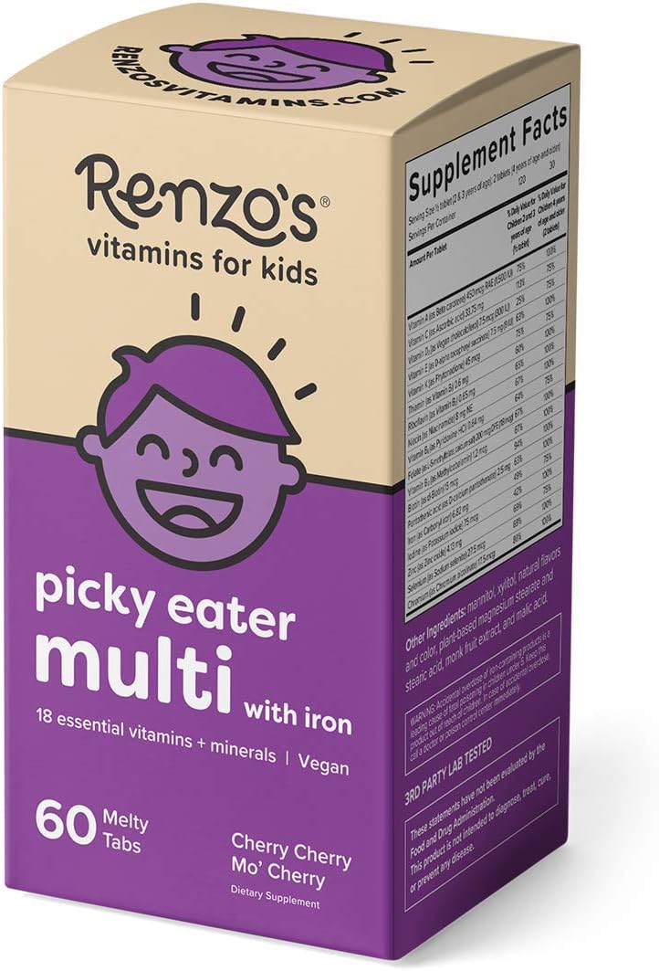 Renzo's Picky Eater Kids Multivitamin with Iron, Dissolvable Vegan